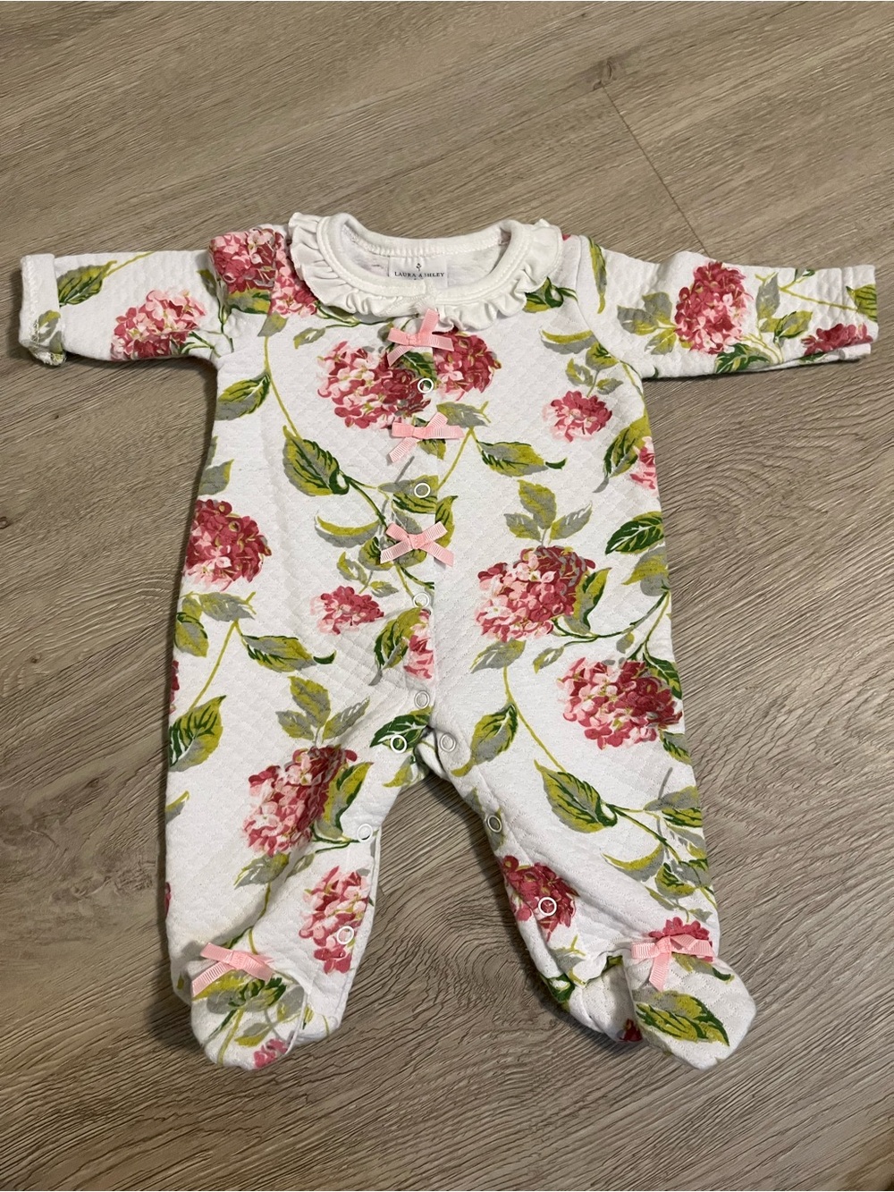 Laura Ashley White Footed One-Piece with Pink Floral Print